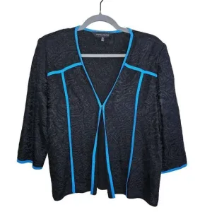Ming Wang Lace Jacket‎ Womens Size PXL Lightweight Piping Black Blue