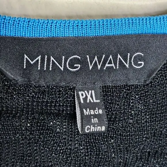 Ming Wang Lace Jacket‎ Womens Size PXL Lightweight Piping Black Blue