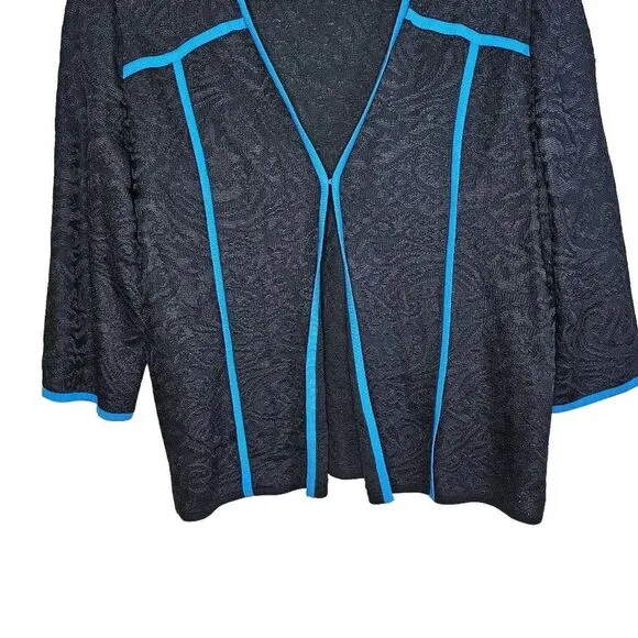 Ming Wang Lace Jacket‎ Womens Size PXL Lightweight Piping Black Blue