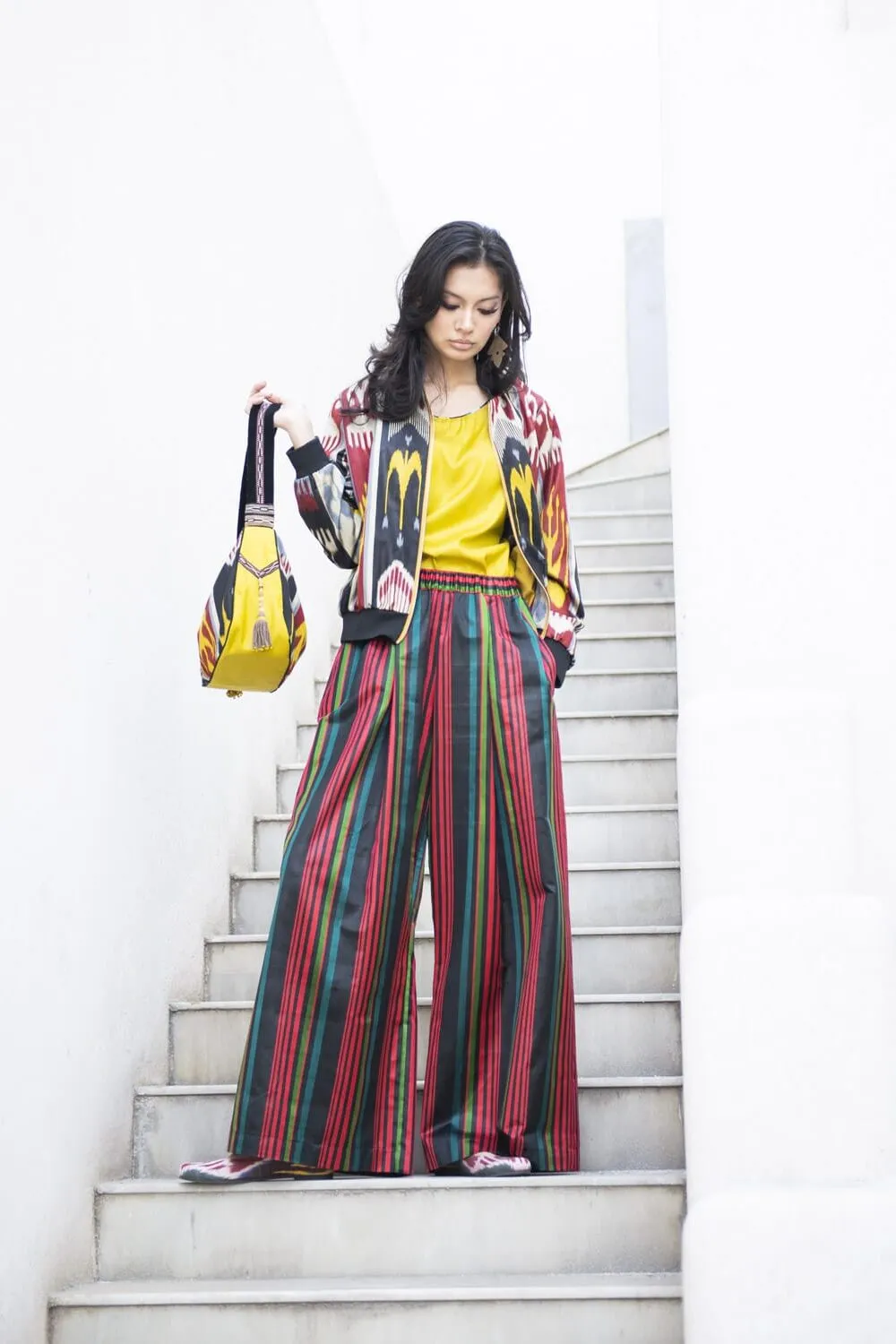 Multicolor Silk Ikat Bomber Jacket