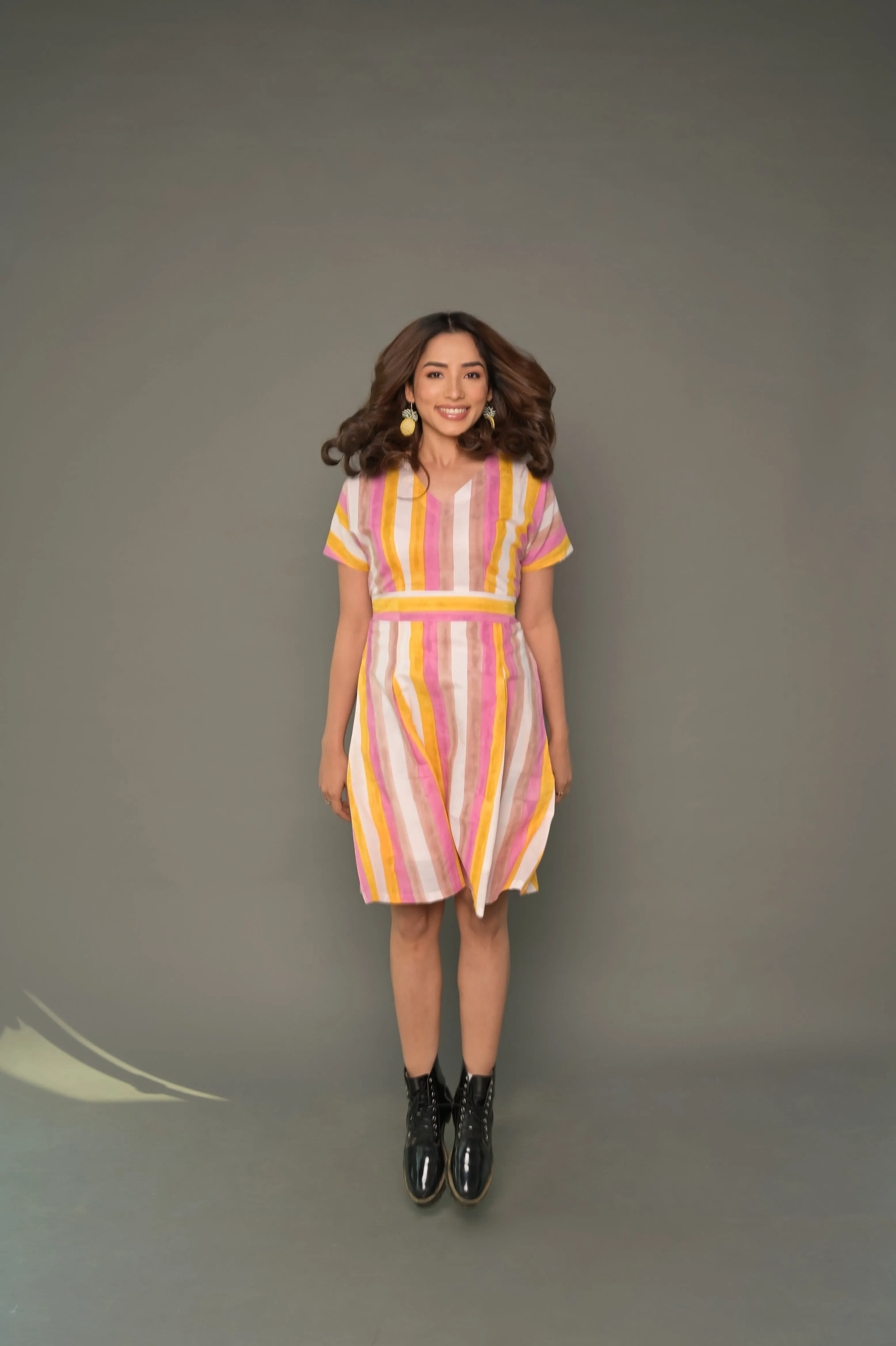 Multicolour 'Magic' Striped Cotton Dress & Shirt Combo