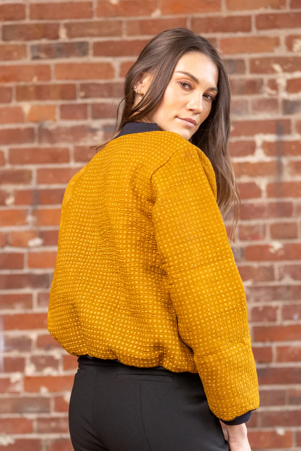 Nadia Bomber Jacket  | Vintage Kantha - Amber (S)