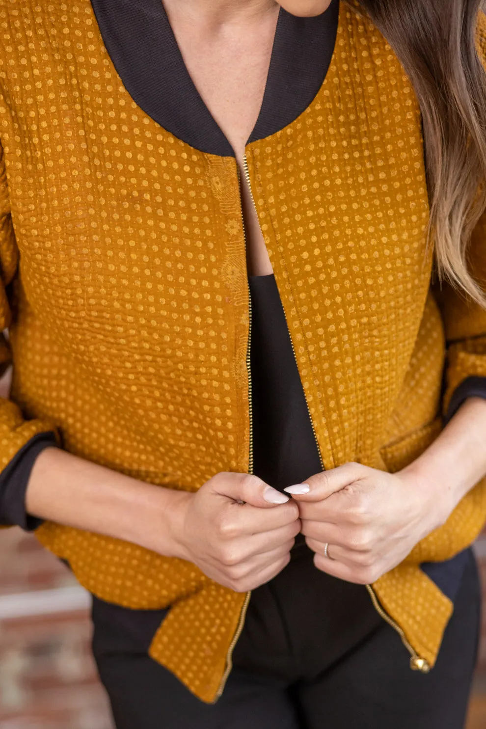 Nadia Bomber Jacket  | Vintage Kantha - Amber (S)