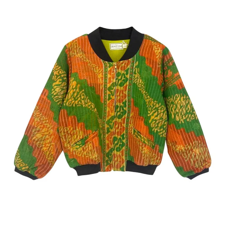 Nadia Bomber Jacket  | Vintage Kantha - Orange Green (L)