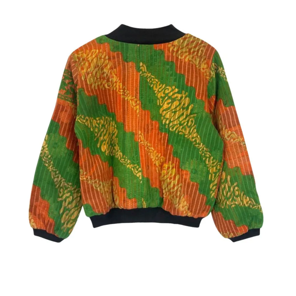 Nadia Bomber Jacket  | Vintage Kantha - Orange Green (L)
