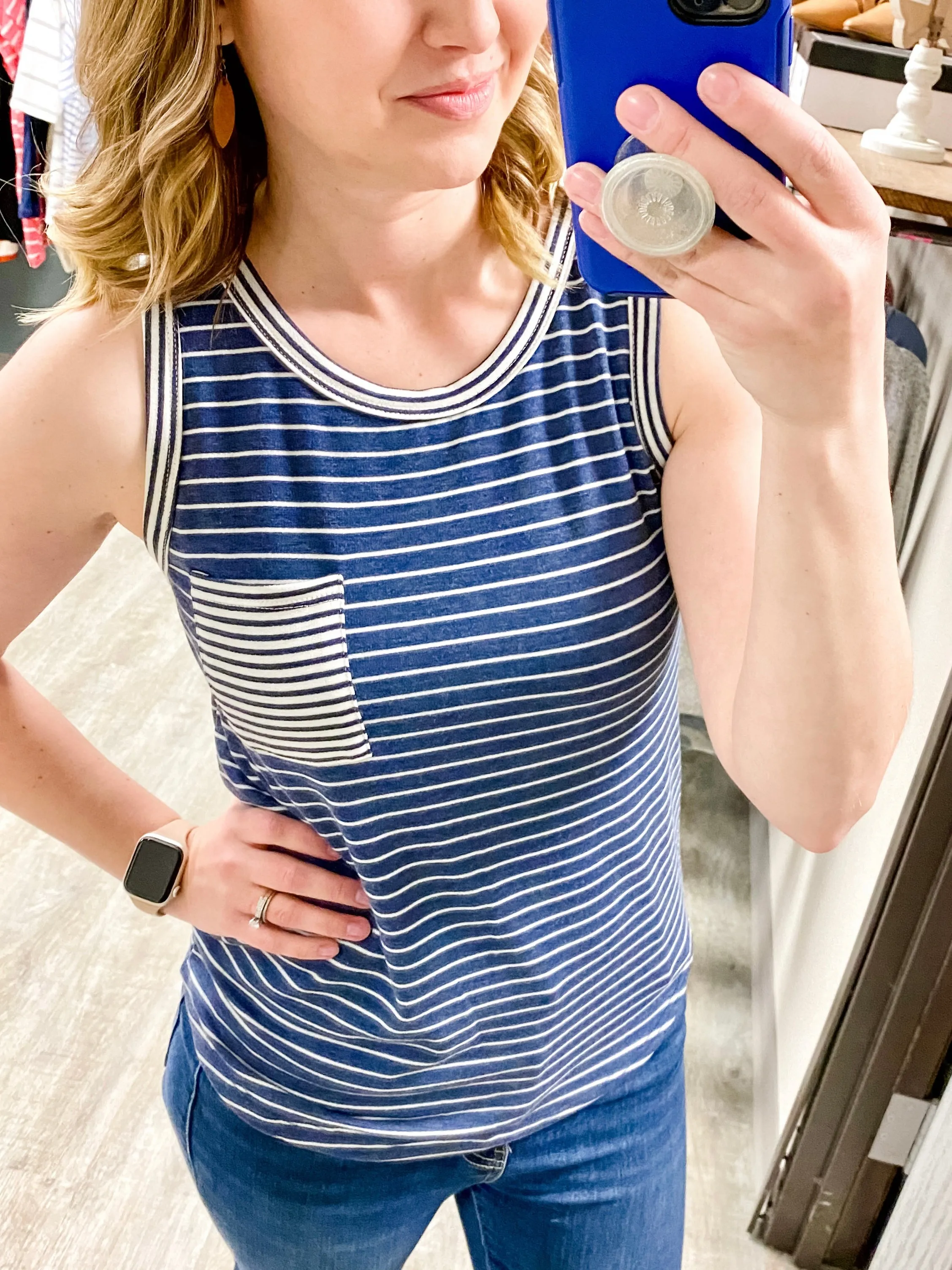 Navy & Ivory Sleeveless Terry Stripe Top