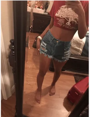 New Shein Raw Hem Ripped Denim Shorts, Sz XL