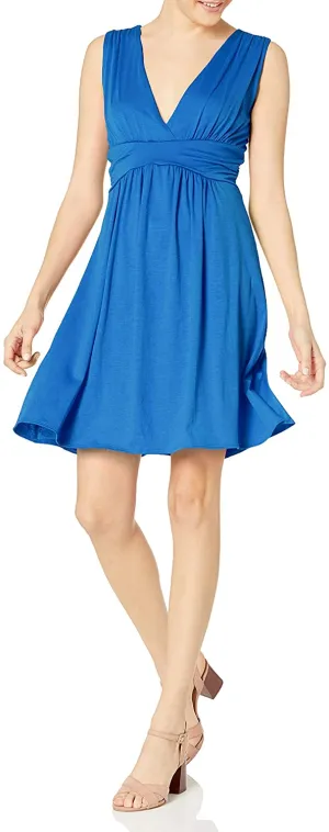 New Star Vixen Women's Sleeveless Empire Waist Summer Sun Dress, pair it with a cardigan or jean jacket for fall! Royal Blue, Sz L!