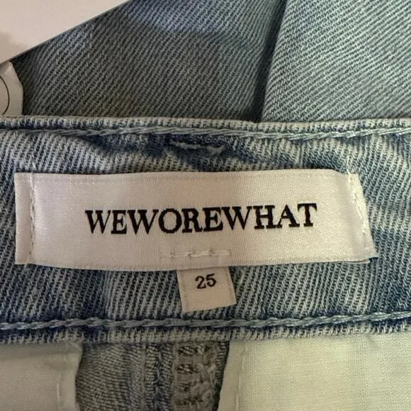 NEW WeWoreWhat Women's Blue Pleated Wide Leg High Waist Denim Shorts Size 25