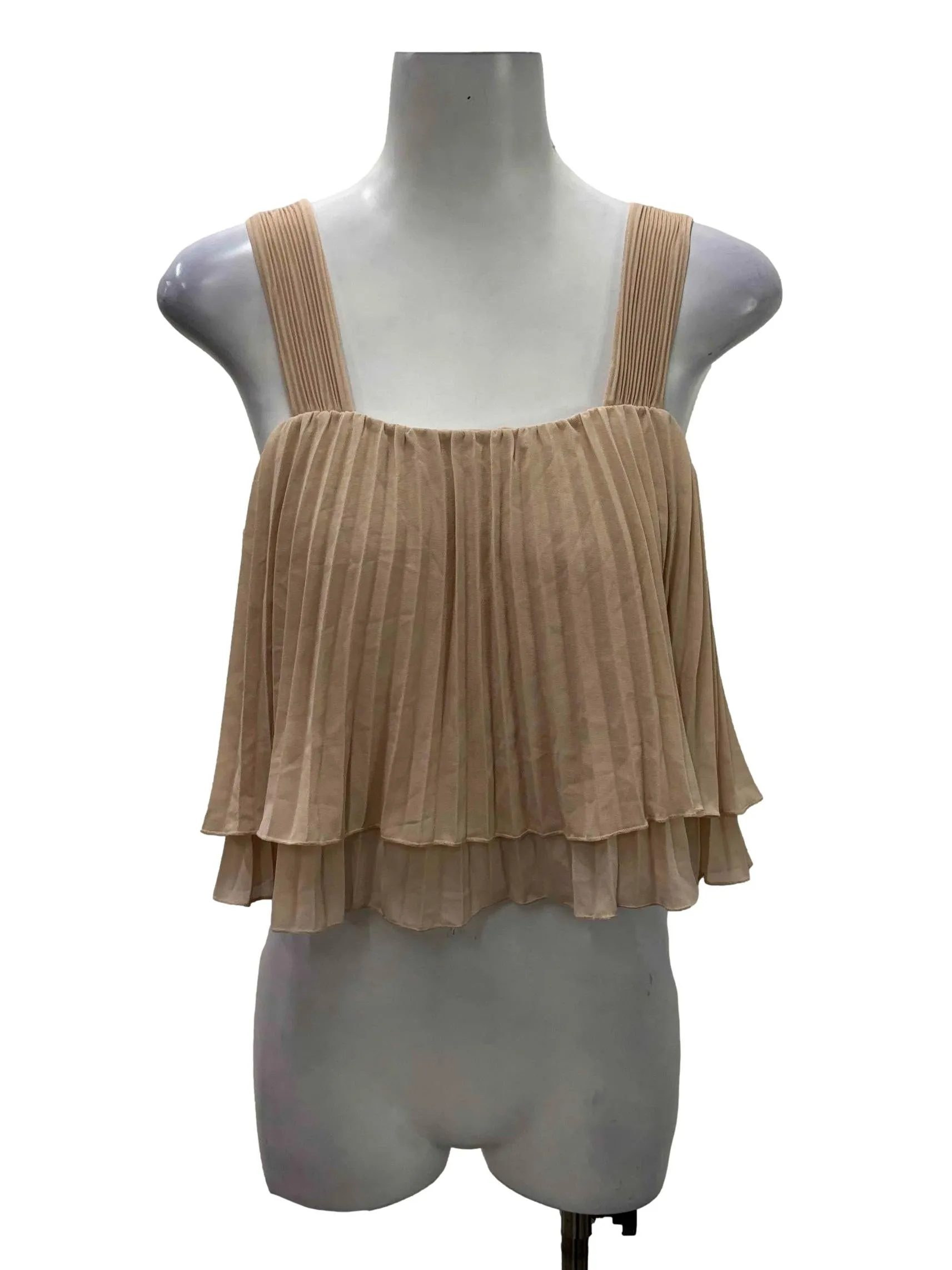 Nude Pleated Sleeveless Top