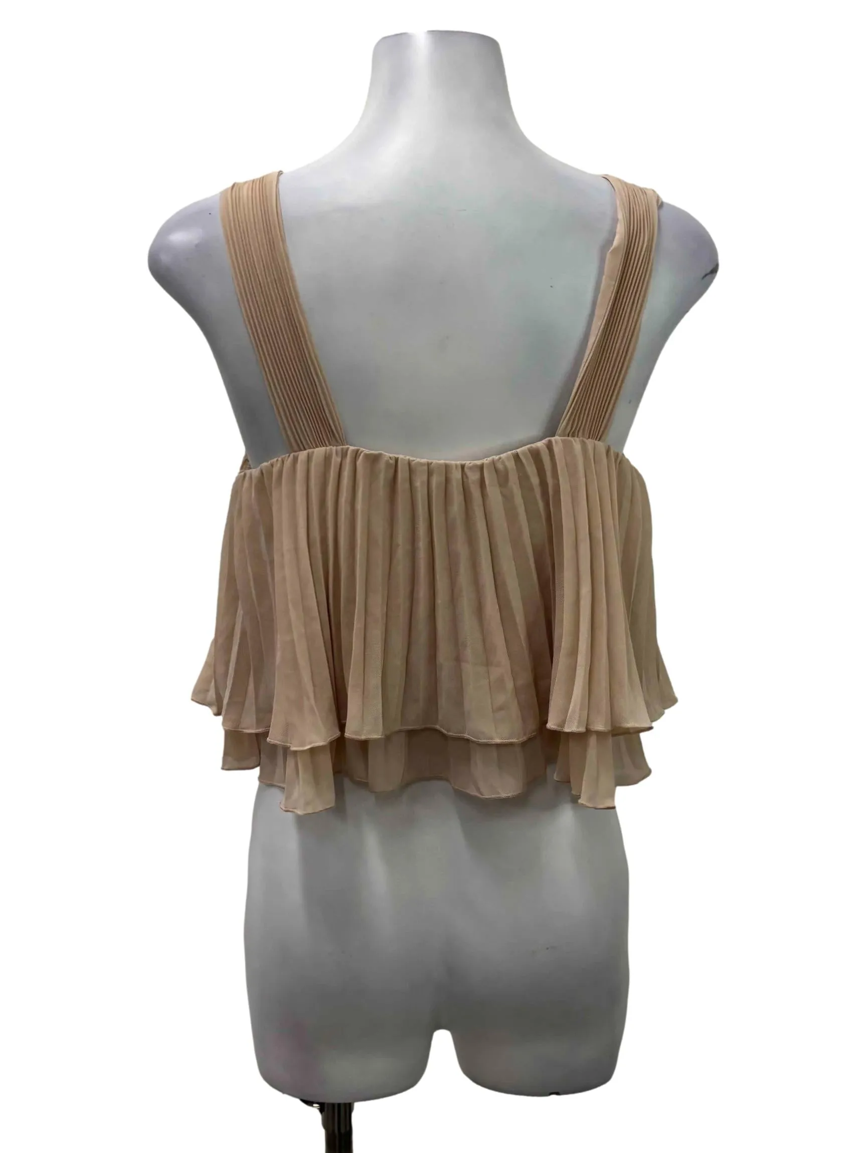 Nude Pleated Sleeveless Top