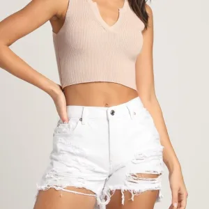 NWOT Free People Maggie Optic White Distressed Denim Cut-Off Shorts