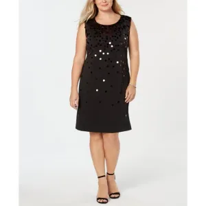 NWT Alfani Women Plus Size 18W or 20W Black Pailette Knee-Length Shift Dress NEW