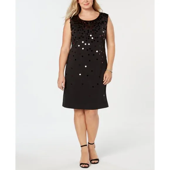 NWT Alfani Women Plus Size 18W or 20W Black Pailette Knee-Length Shift Dress NEW
