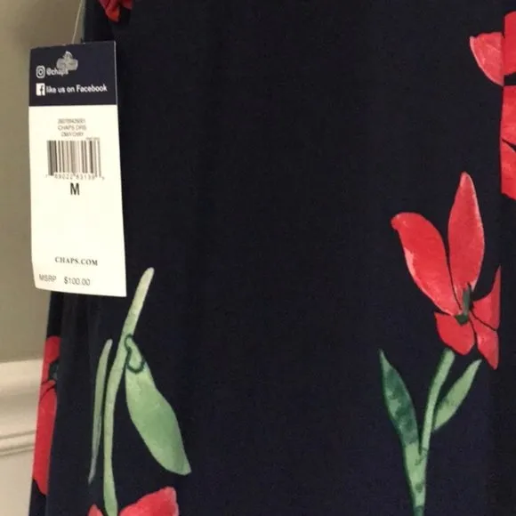NWT CHAPS Navy Red Floral Print Shift Dress