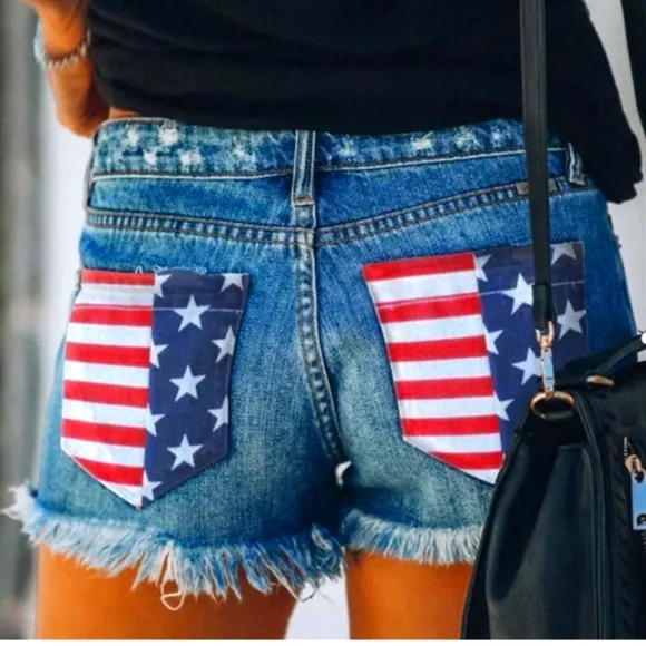 NWT Distressed Denim Cutoff Shorts w/Stars &amp; Stripes Detail
