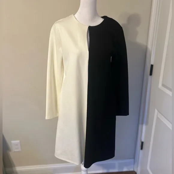 NWT Kenneth Cole Women's White Long Sleeve Colorblock Shift Dress Size Medium