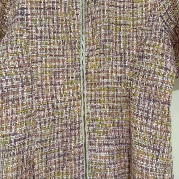 NWT Nanette Lepore Ruffle Neck  Pink Tweed Shift Dress 12 Size Runs Small $148