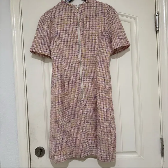 NWT Nanette Lepore Ruffle Neck  Pink Tweed Shift Dress 12 Size Runs Small $148