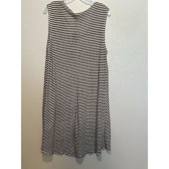NWT Raffi 100% Linen Shift V-neck Sleeveless Dress in‎ Mocha Brown Stripe Medium