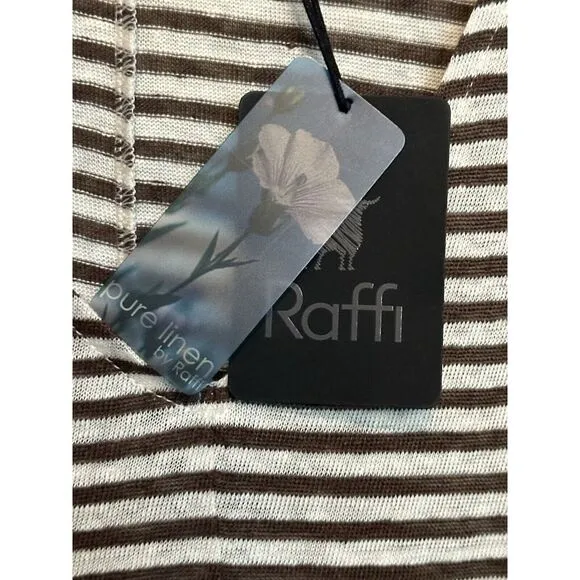 NWT Raffi 100% Linen Shift V-neck Sleeveless Dress in‎ Mocha Brown Stripe Medium