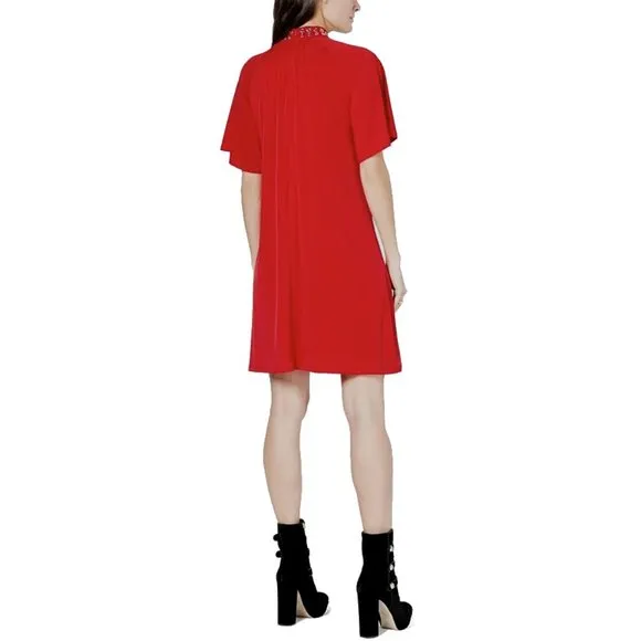 NWT Womens Size Medium MICHAEL Michael Kors Red Grommet-Neck Keyhole Mini Dress
