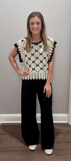 Oatmeal & Black Bow Lightweight Sweater Top