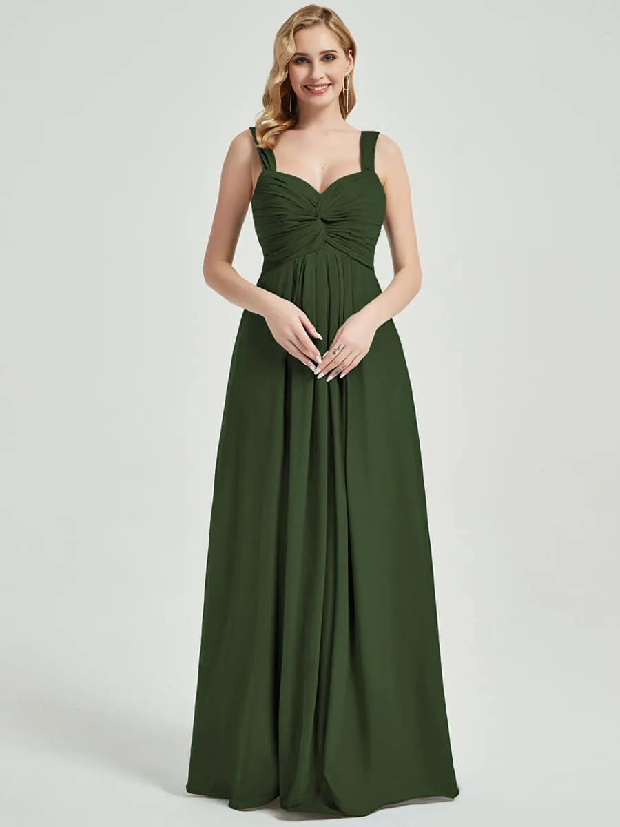 Olive Sweetheart Straps A-Line Floor Length Chiffon Bridesmaid Dress