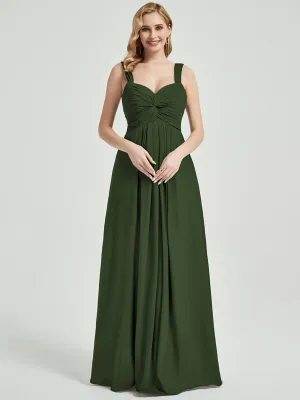 Olive Sweetheart Straps A-Line Floor Length Chiffon Bridesmaid Dress