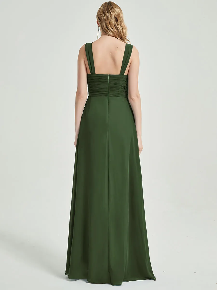 Olive Sweetheart Straps A-Line Floor Length Chiffon Bridesmaid Dress