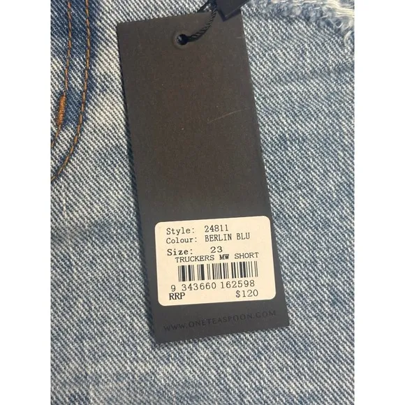 One Teaspoon NWT Truckers Mid Waist Relaxed Denim Shorts Blue Size 23 MSRP $120
