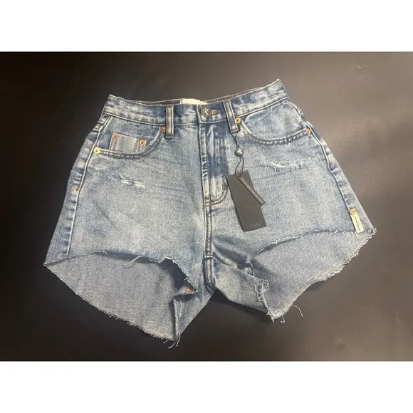 One Teaspoon NWT Truckers Mid Waist Relaxed Denim Shorts Blue Size 23 MSRP $120
