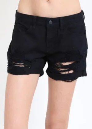 Onyx Distressed Denim Shorts
