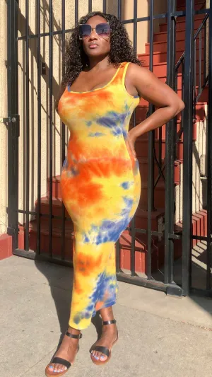 Orange Burst Ribbed Tank Dress