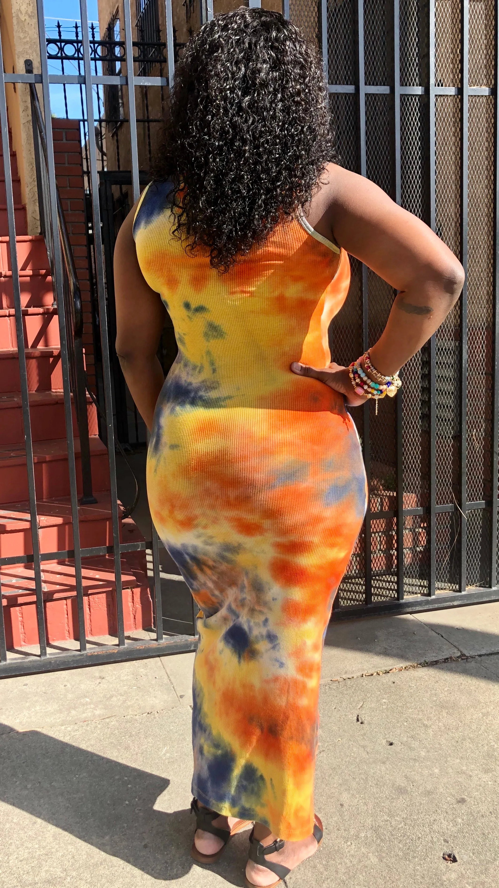Orange Burst Ribbed Tank Dress