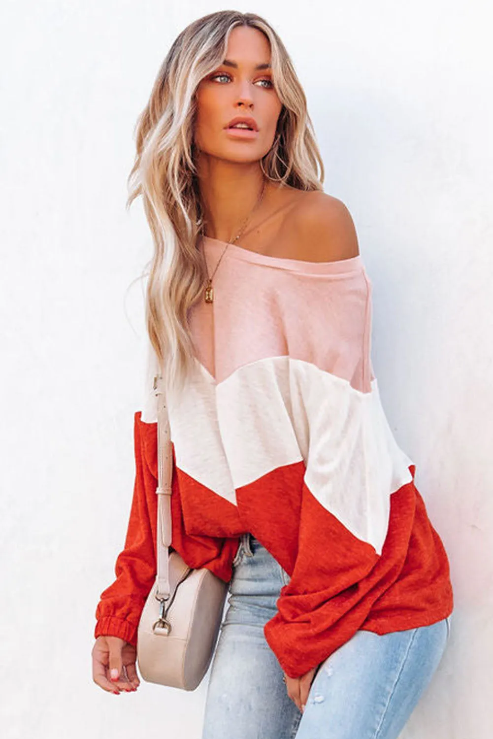 Orange Lightweight Chevron Knit Dolman Sleeve Top