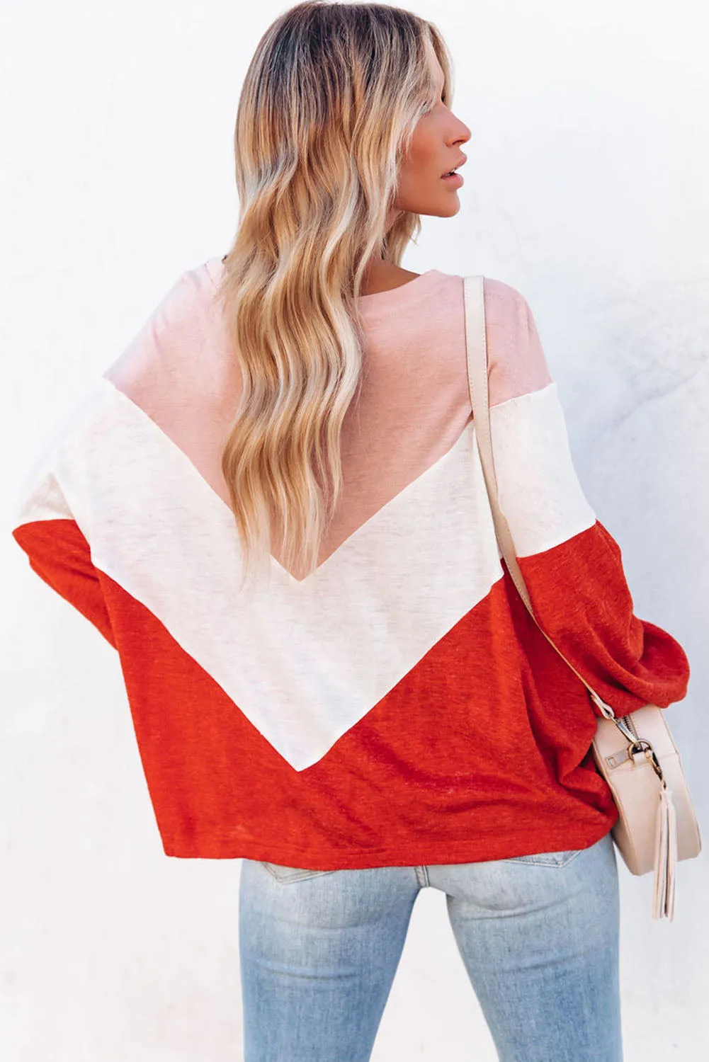 Orange Lightweight Chevron Knit Dolman Sleeve Top