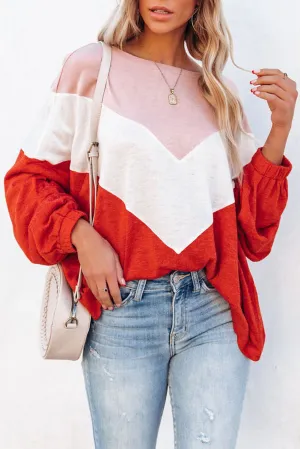 Orange Lightweight Chevron Knit Dolman Sleeve Top