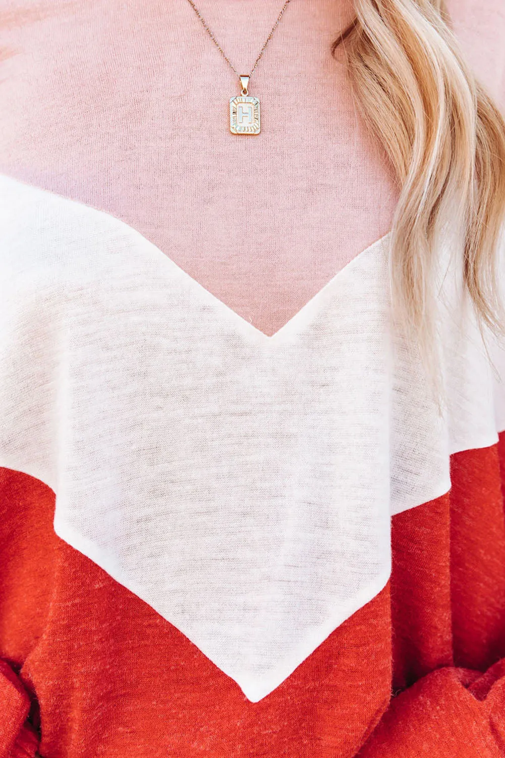Orange Lightweight Chevron Knit Dolman Sleeve Top