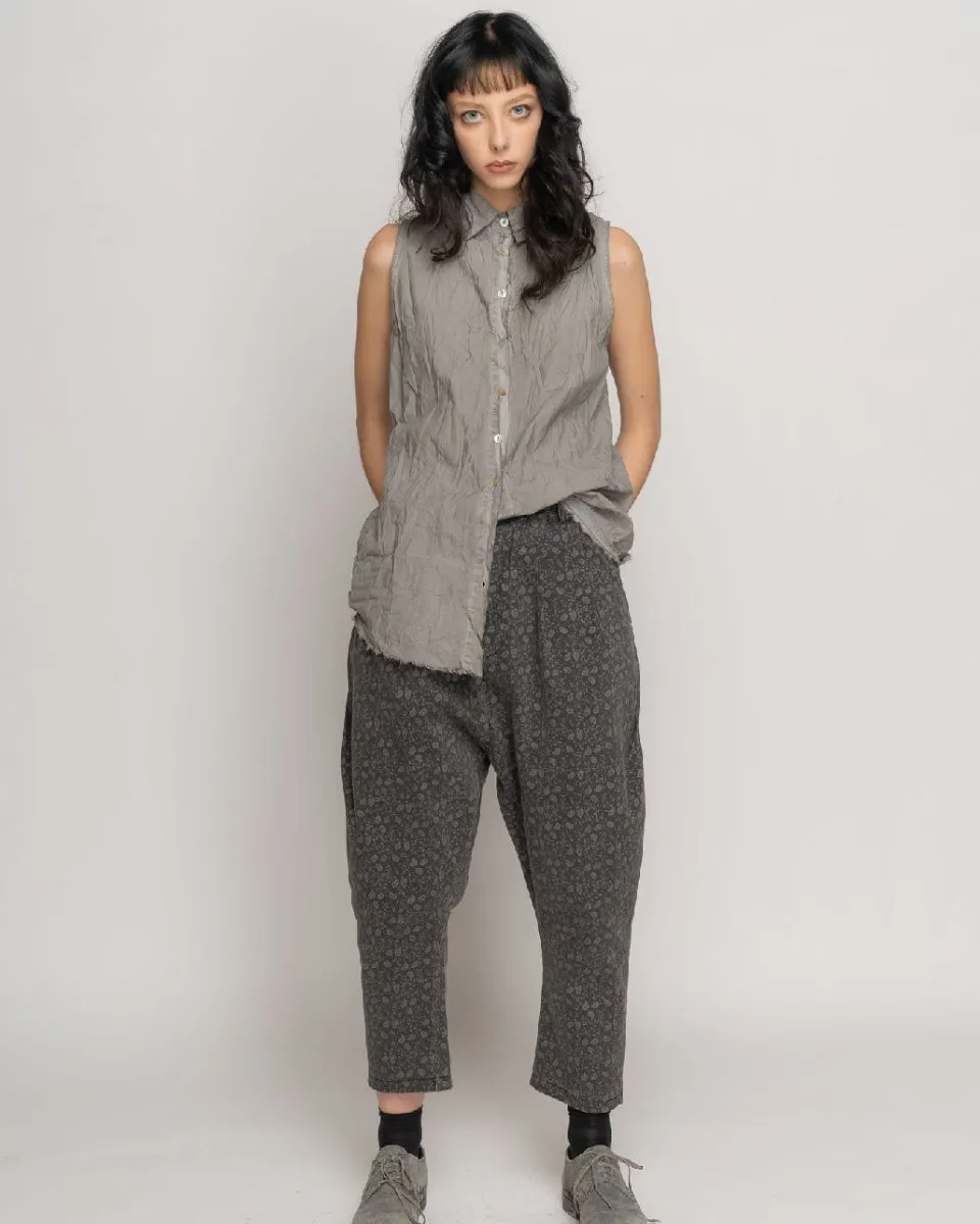 Organic Cotton Washed Button Up Crinkle Sleevless Shirt