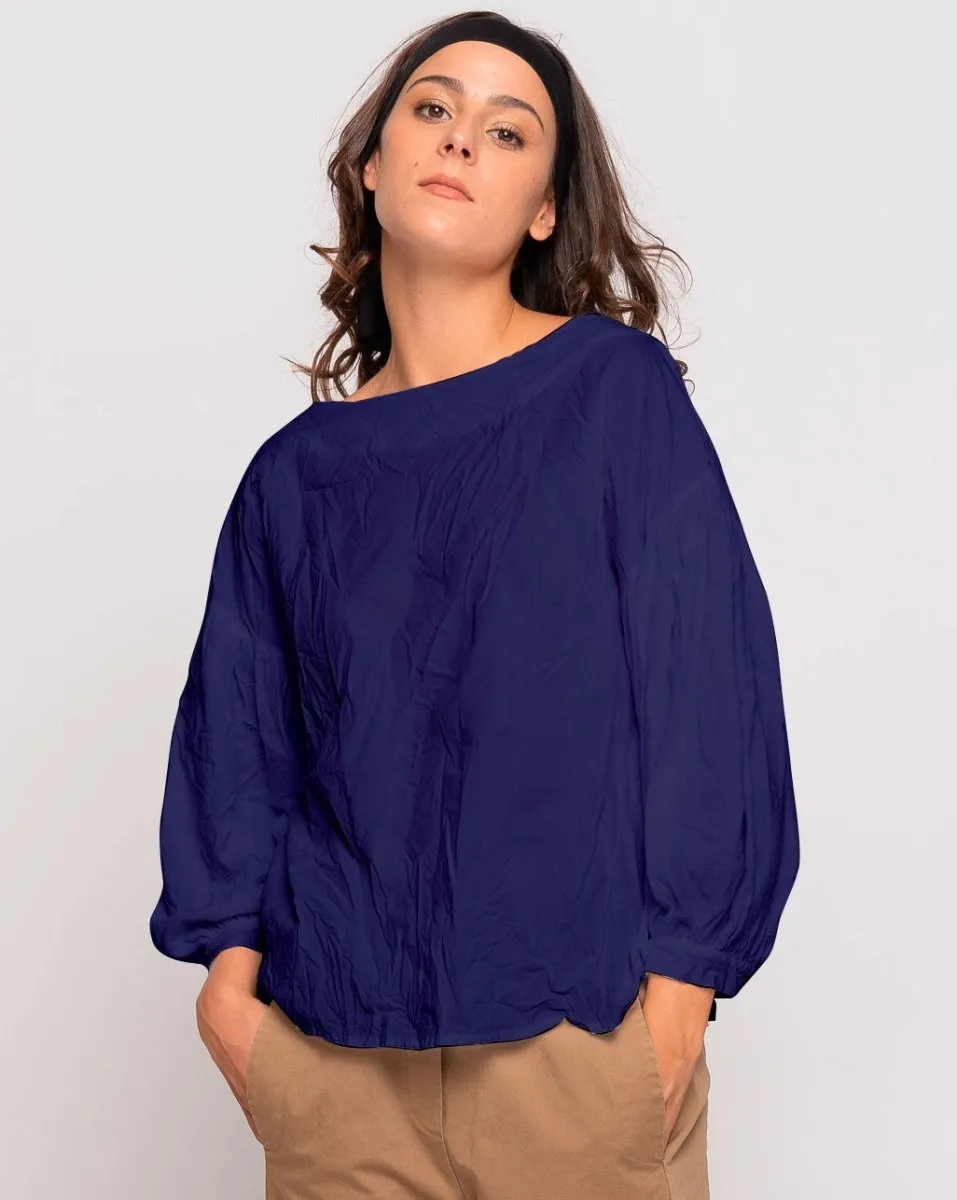 Organic Crinkle Long Sleeve Boatneck Top
