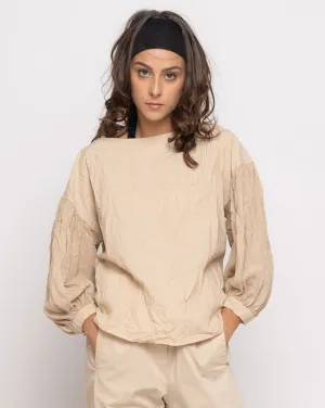 Organic Crinkle Long Sleeve Boatneck Top