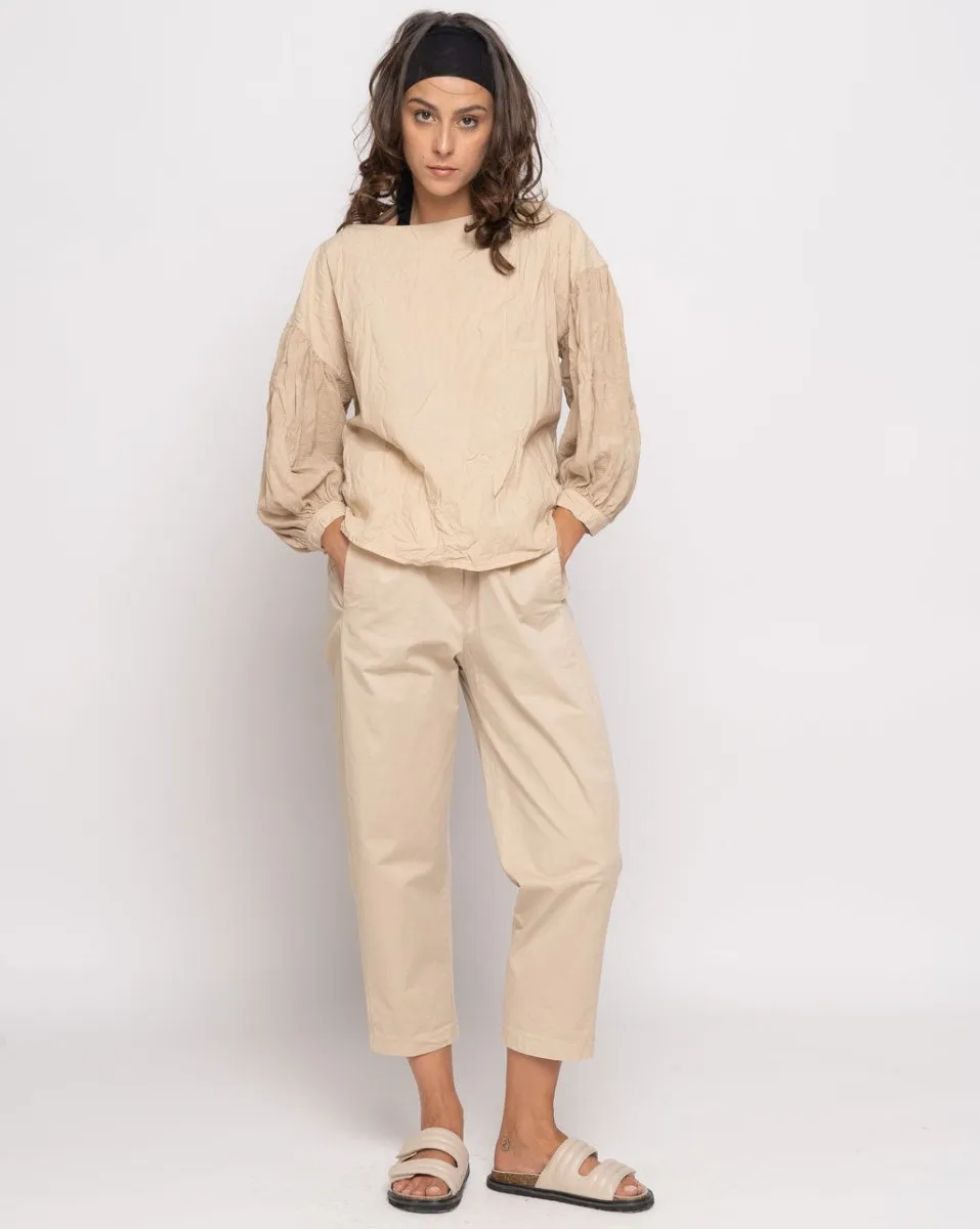 Organic Crinkle Long Sleeve Boatneck Top