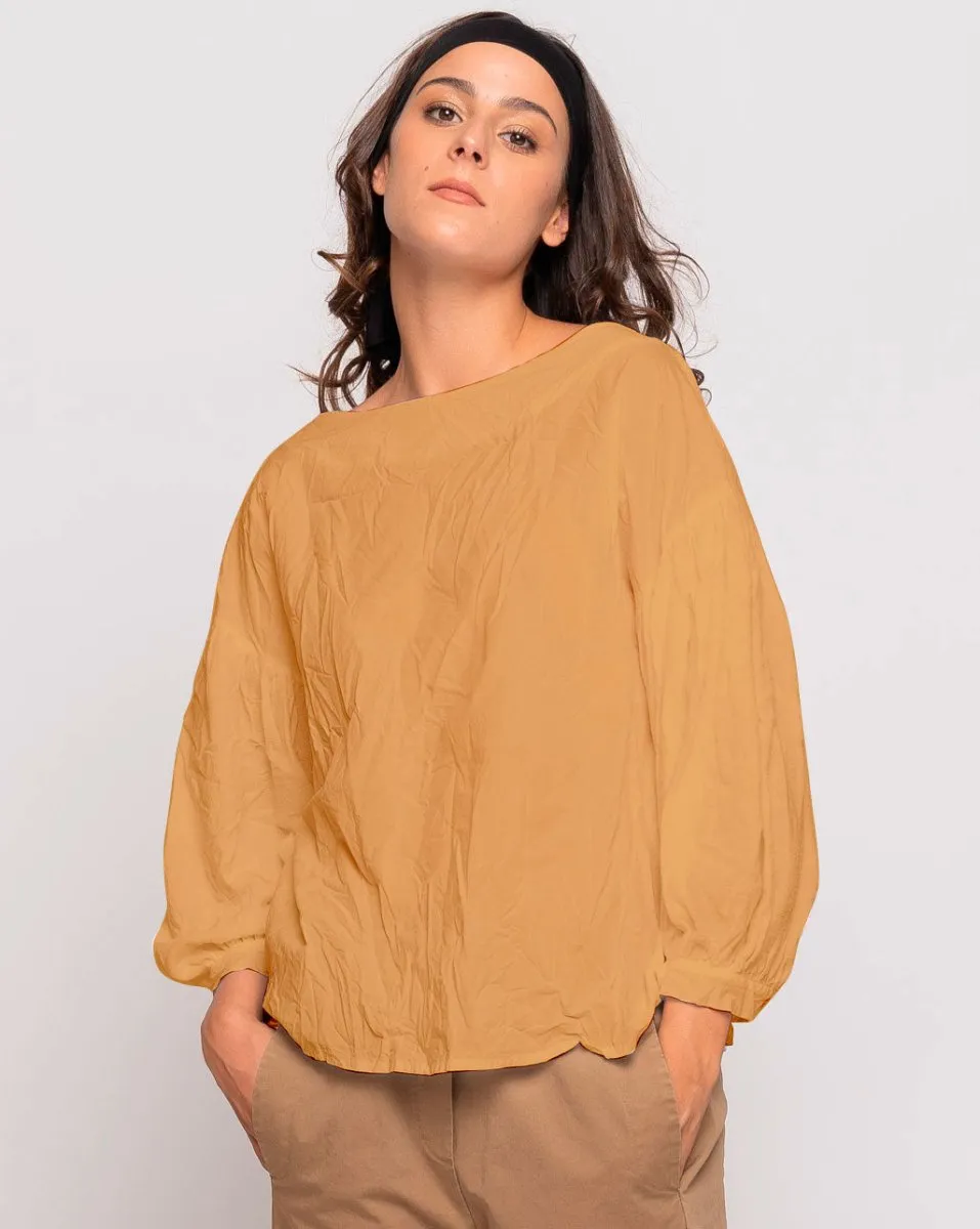 Organic Crinkle Long Sleeve Boatneck Top