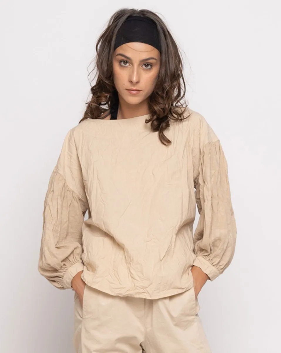 Organic Crinkle Long Sleeve Boatneck Top