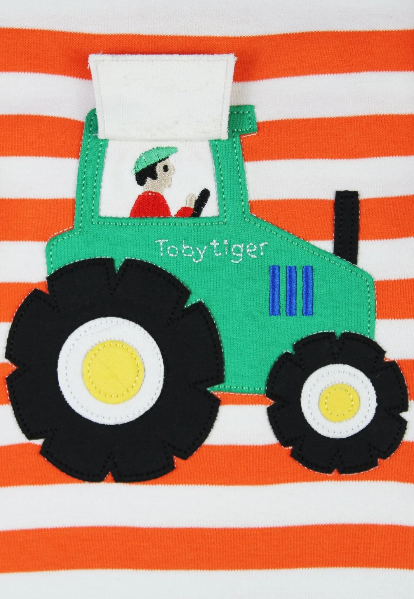Organic Orange Tractor Applique Long-Sleeved T-Shirt