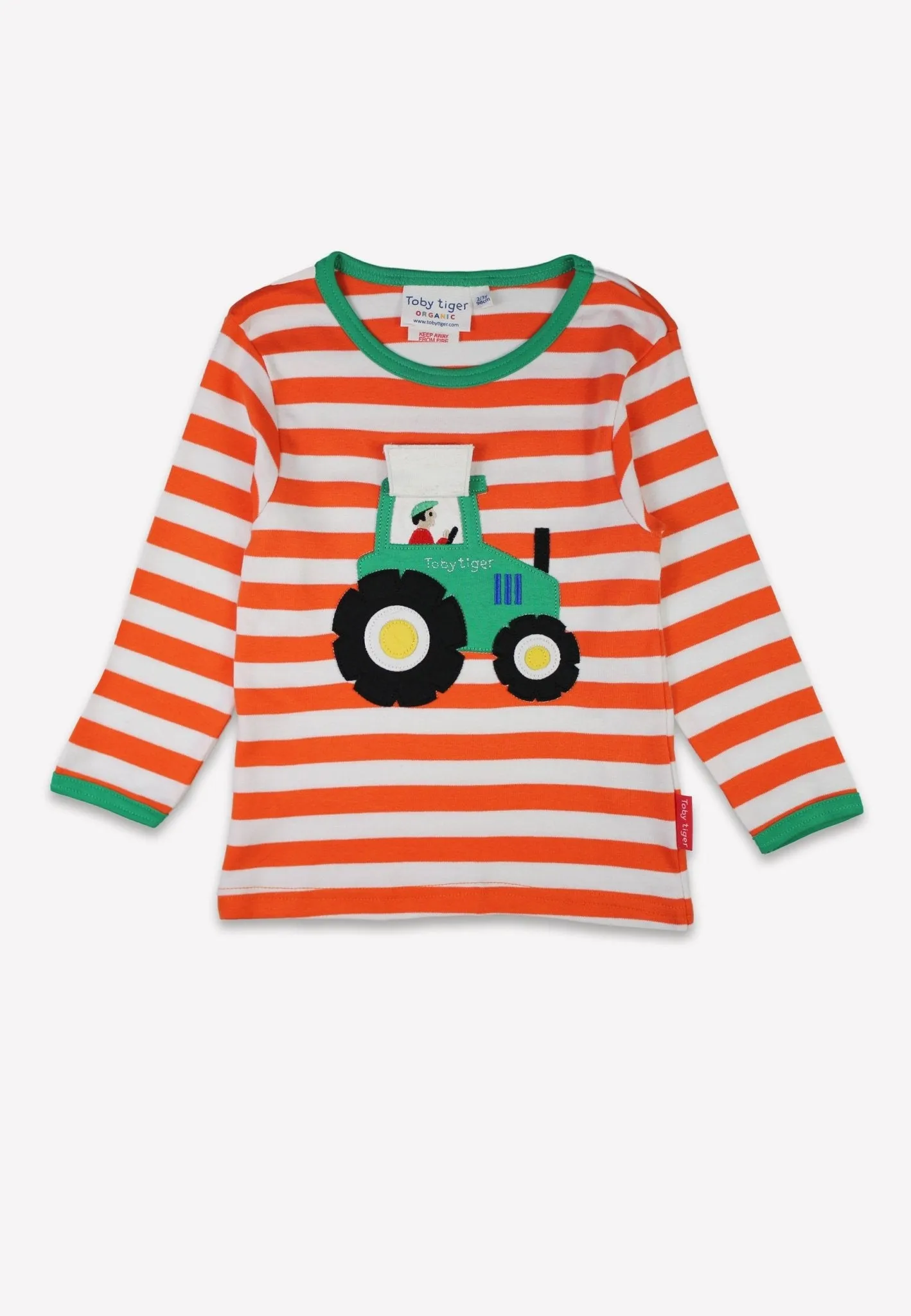 Organic Orange Tractor Applique Long-Sleeved T-Shirt