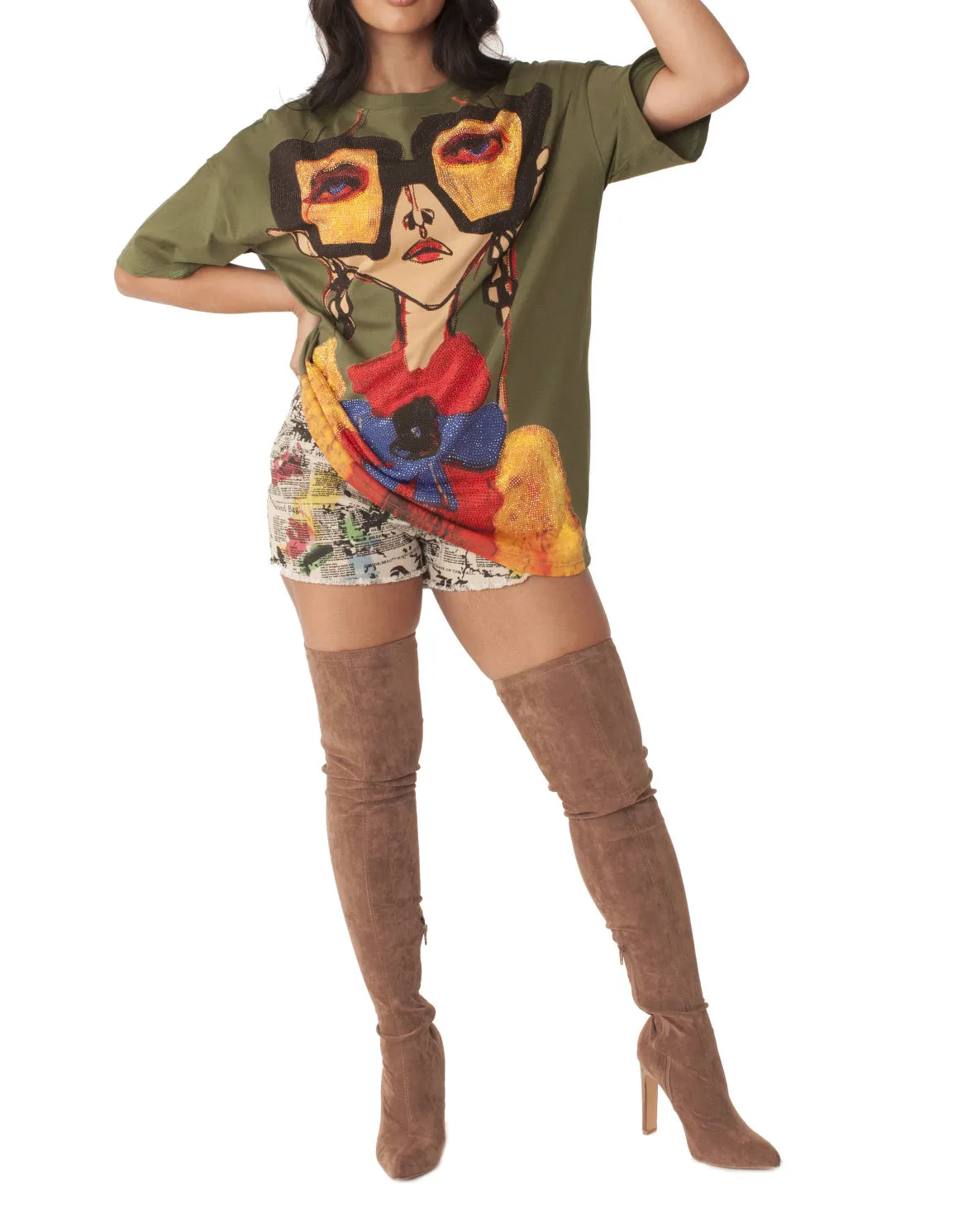 Oversize Print Tee with Studs