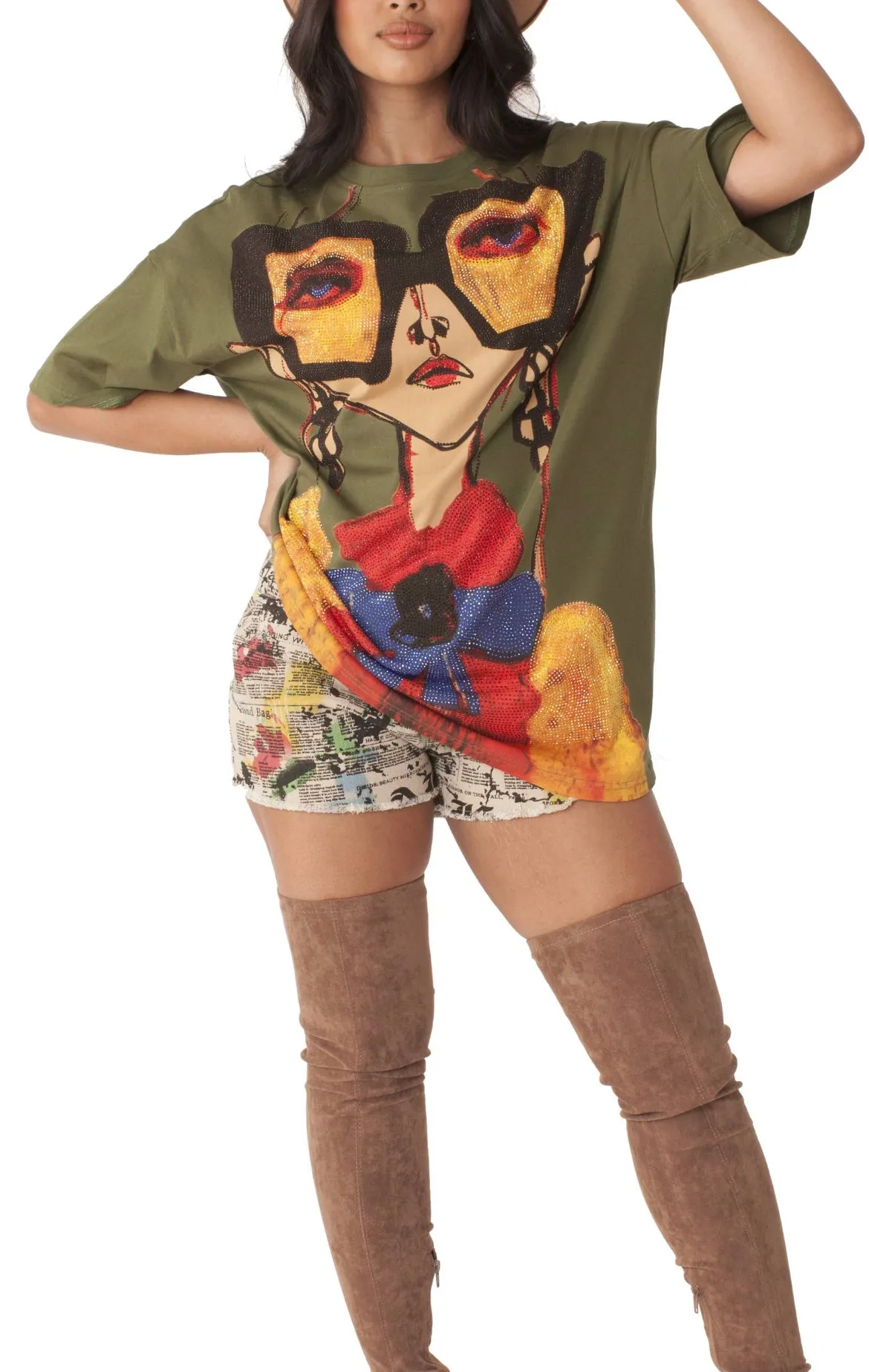 Oversize Print Tee with Studs