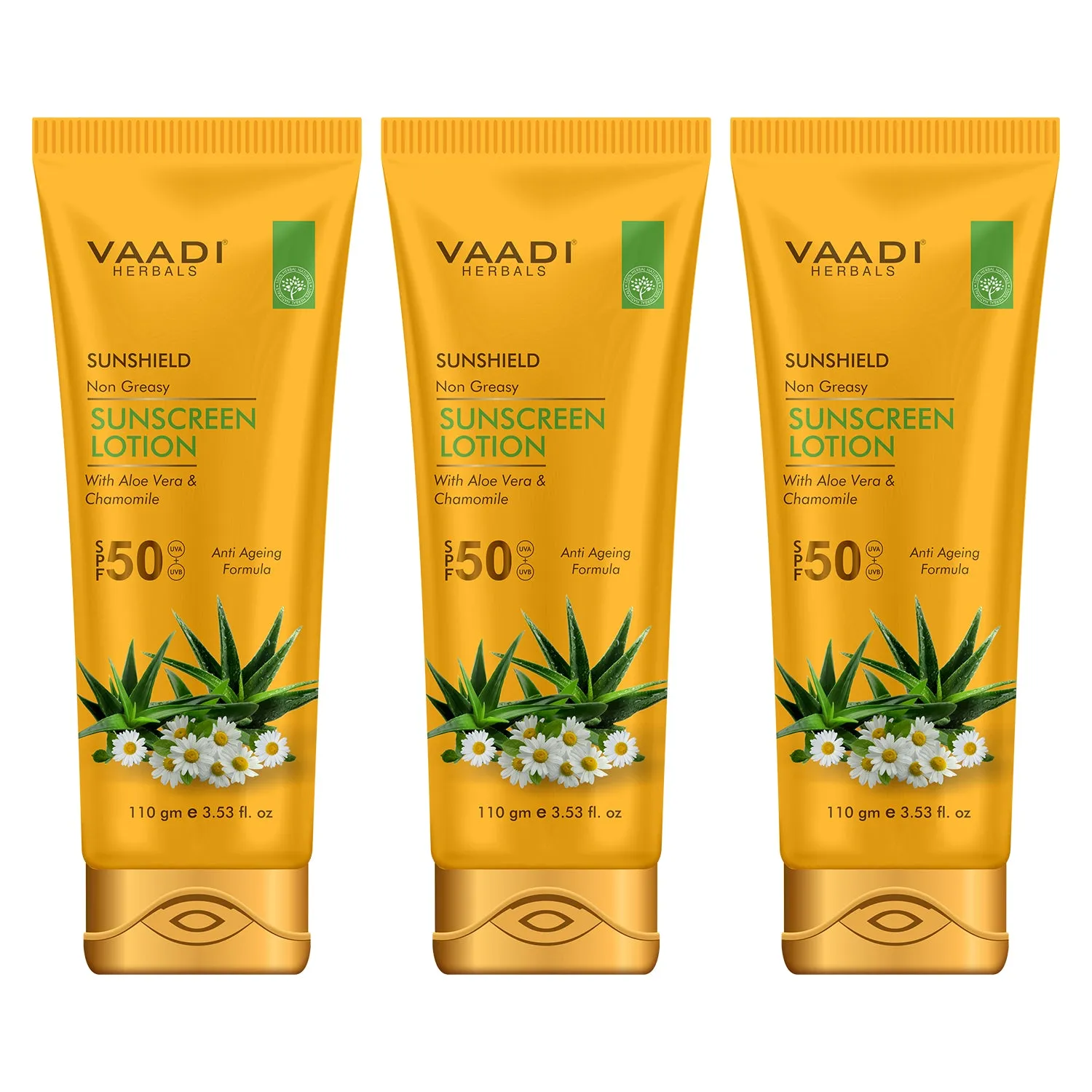Pack of 3 Sunscreen Lotion SPF-50 with Aloe Vera & Chamomile (110 ml x 3)